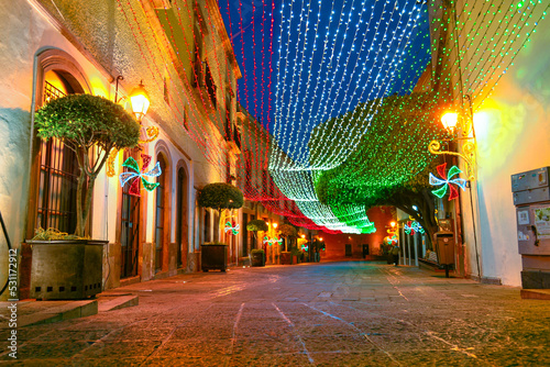 Illumination decoration in the streets of México. Decoration of 15 September, in the streets of Querétaro, México.