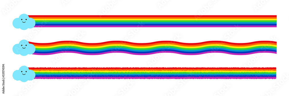 Illustration graphic set of line border decoration of cute cloud and colorful rainbow combination. Illustration graphic set of line border decoration of cute cloud and colorful rainbow combination.