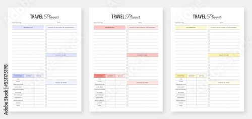 Travel Planner Template Design. Printable Travel Schedule Organizer Planner. Organizer & Schedule Planner. 3 Set of Minimalist Planners. Minimalist planner pages templates. photo