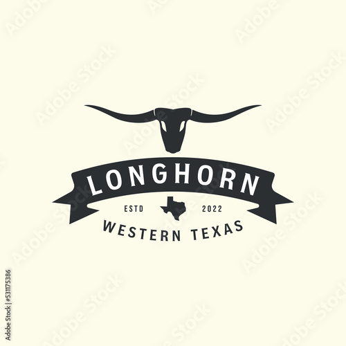 bull buffalo longhorn with vintage style logo vector icon design template illustration