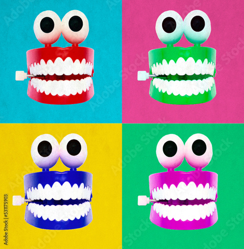 four fun toy teeth pop art set