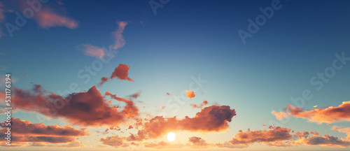 Sunset with beautiful blue sky. 3d render