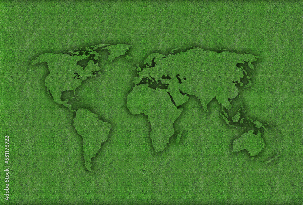 Fototapeta premium World Map on Green grass texture background. 3D Illustration