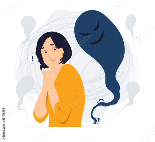 Schizophrenia post-traumatic stress mental disorder, shocked, scared, panic, anxiety, frustrated, fear and terrified concept illustration