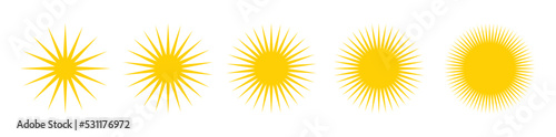 Sun icon set. Sunlight, sunny and sunburst symbol vector illustration.