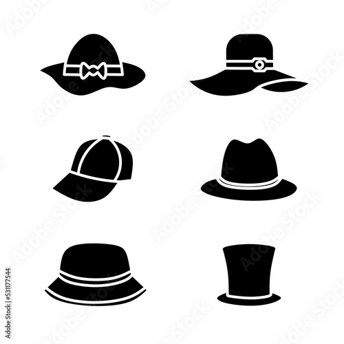 black and white illustration design hat icon set