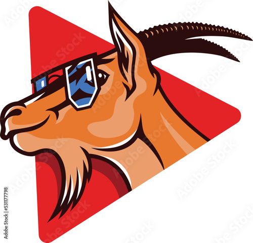 Goat Wearing Fashion Glasses with Play Symbol in the Background