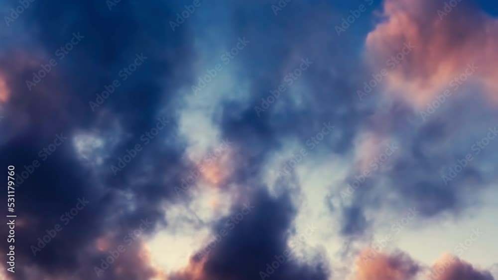 The sky at sunset with beautiful multi-colored clouds in blue, orange, pink and purple tones. 4k time lapse video 60 fps. The sky at sunset with beautiful multi-colored clouds in blue, orange, pink and purple tones. 4k time lapse video 60 fps.