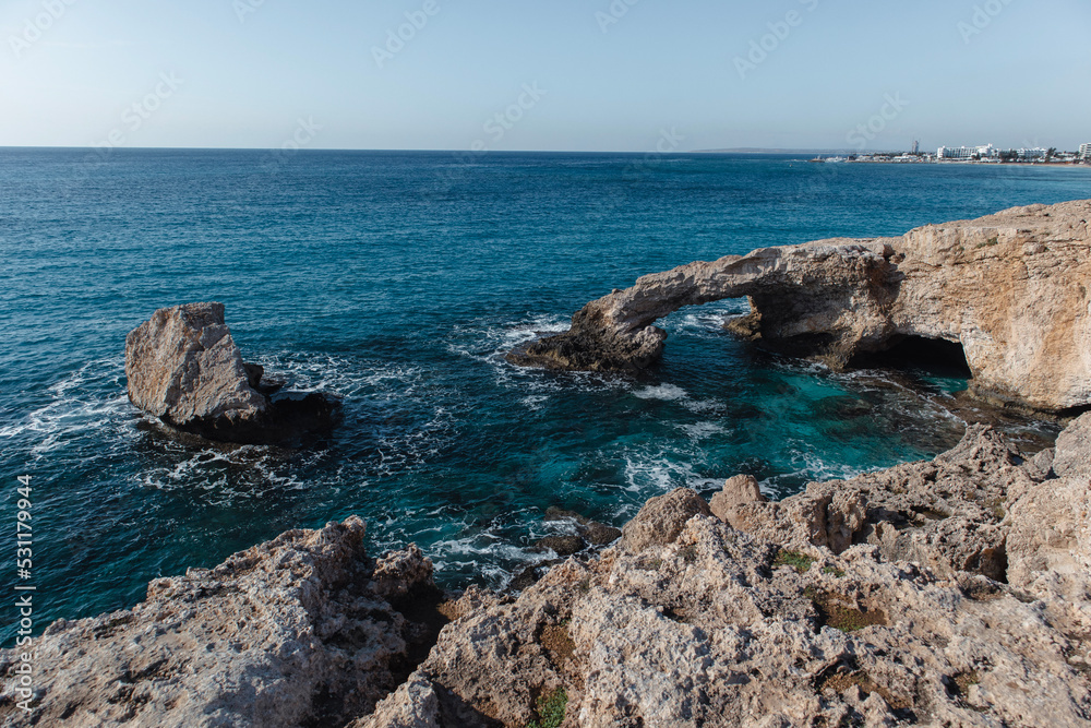 Beautiful seascape with sea cave arch love bridge in Ayia Napa, Cyprus