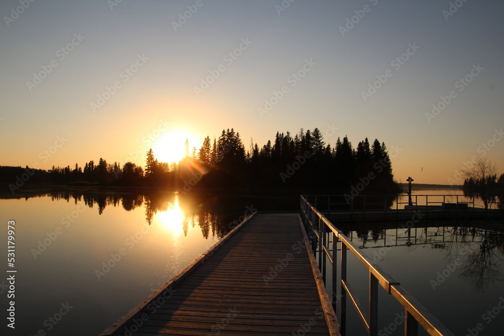 Fototapeta premium Sunset Down The Boardwalk, Elk Island National Park, Alberta