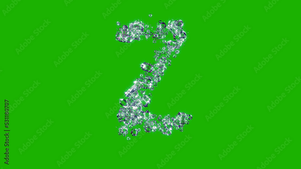 lighting finest brilliants font - letter Z on chroma key screen, isolated - object 3D illustration lighting finest brilliants font - letter Z on chroma key screen, isolated - object 3D illustration