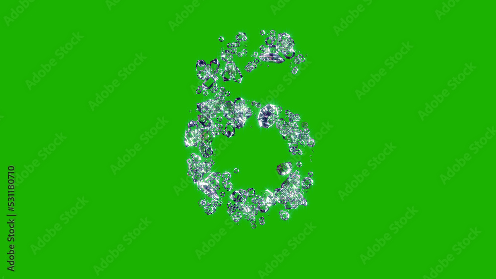 lighting finest diamonds font - number 6 on green screen, isolated - object 3D rendering lighting finest diamonds font - number 6 on green screen, isolated - object 3D rendering