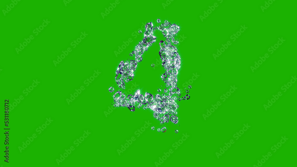 glowing clear brilliants font - number 4 on chroma key screen, isolated - object 3D rendering glowing clear brilliants font - number 4 on chroma key screen, isolated - object 3D rendering