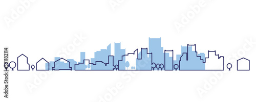 シンプルな街並みのシルエットのイラスト素材　背景イラスト　都市景観　