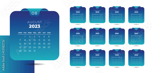 2023 calendar planner design template vector week start Monday.