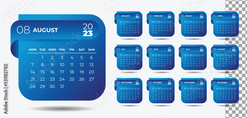 2023 calendar planner design template vector week start Monday.