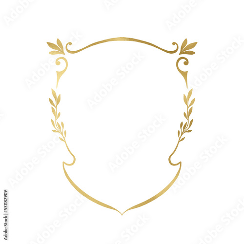 Hand painted golden laurel wreath. Golden wedding crest perfect for wedding, invitation, card, etc