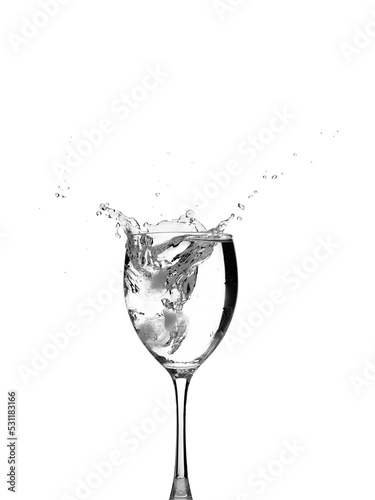transparent glass glass with water splashes isolated on a white background