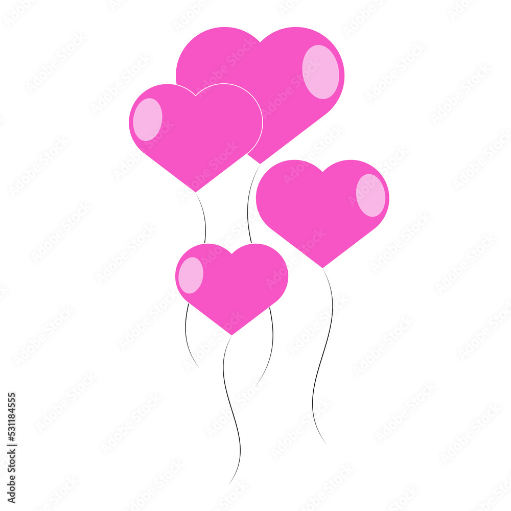 vector graphic design of pink heart shape balloon flying upwards.
