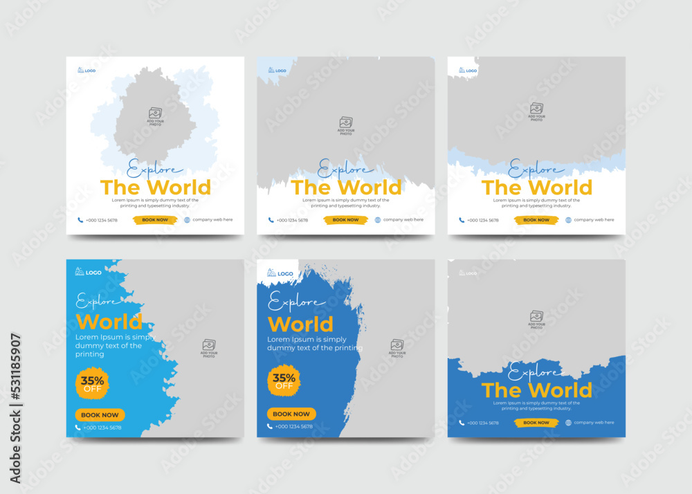 Fototapeta premium Travel tour social media post banner design template bundle tourism ads banner set