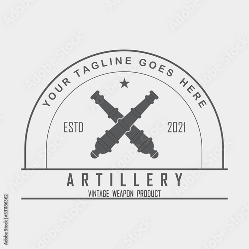 Print op canvas creative cannon, cannon ball, and artillery vintage logo with slogan template