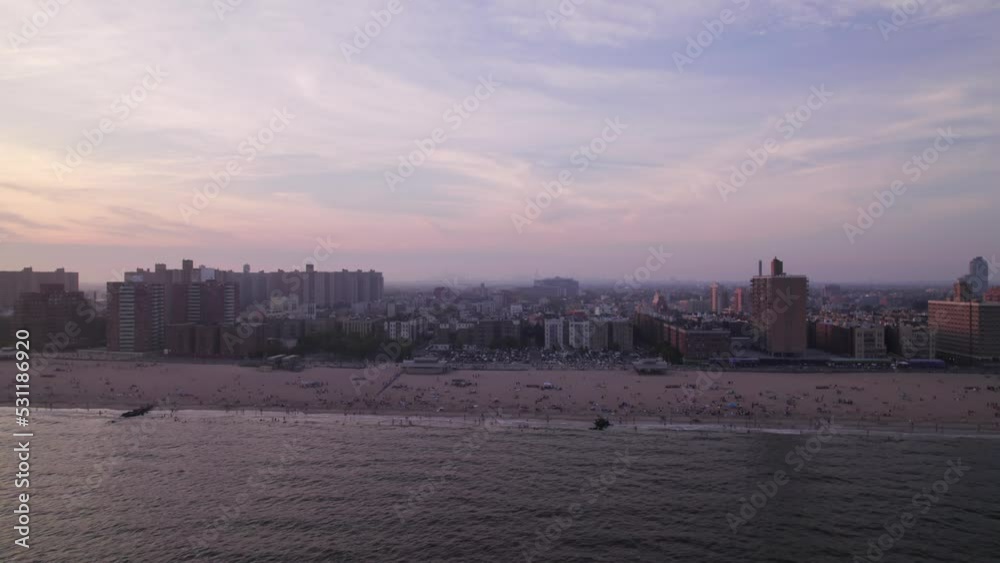 Aerial view on Brooklyn beach in New York. People rest on Brighton beach in Brooklyn New York. Aerial view on Brooklyn beach in New York. People rest on Brighton beach in Brooklyn New York.