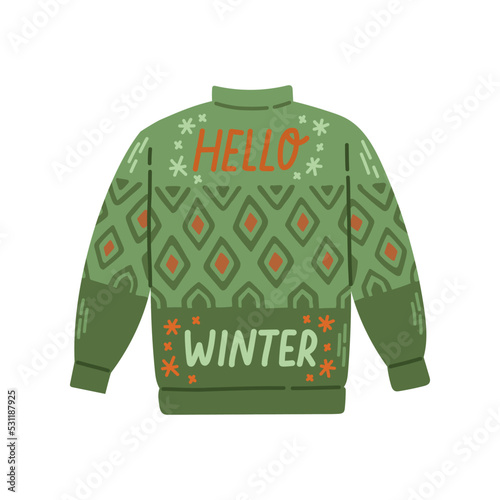 Christmas knitted sweater with winter quote vector