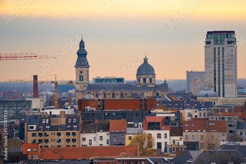 Nice view from observation desk of Het Belfort van Gent or Belfry in Ghent during winter cloudy day : Ghent , Belgium : November 30 , 2019