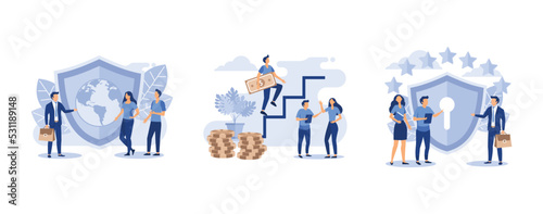 people save the planet, businessman running down the stairs and holding money, General rules for data protection GDPR, set flat vector modern illustration