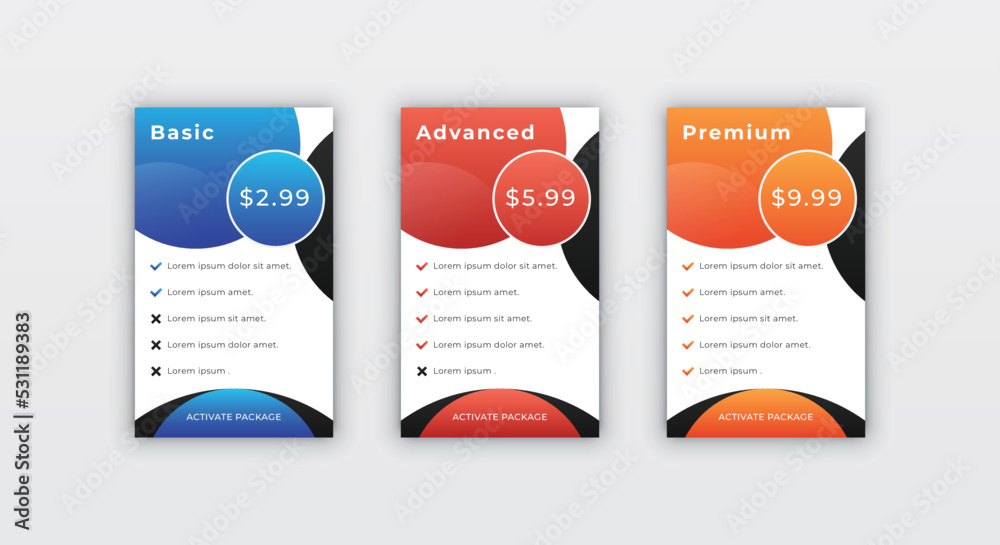 Business purpose subscription pricing table design template for website Business purpose subscription pricing table design template for website
