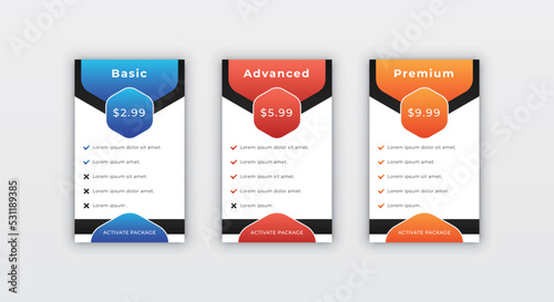 Clean minimal pricing table design template for website subscription panel