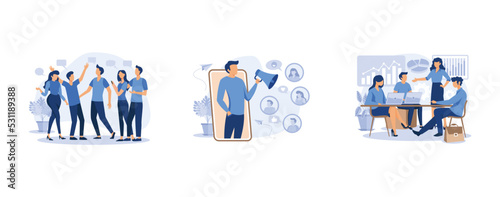 happy friendship day with a diverse group of friends of people hugging together to celebrate a special event, referral marketing concept, analyze the evolutionary scale, set flat vector modern illustr