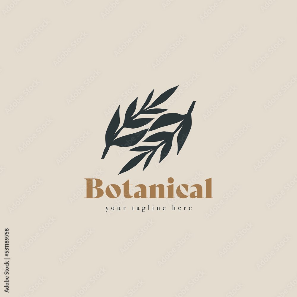 Plant branch hipster minimal logo vector with leaf simple line outline icon. Branch Leaf Monoline Lineart Logo template vector illustration Plant branch hipster minimal logo vector with leaf simple line outline icon. Branch Leaf Monoline Lineart Logo template vector illustration