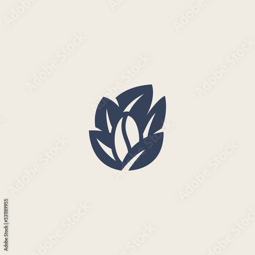 Coffee bean with leaf plant branch minimal logo vector with simple line outline icon vector illustration