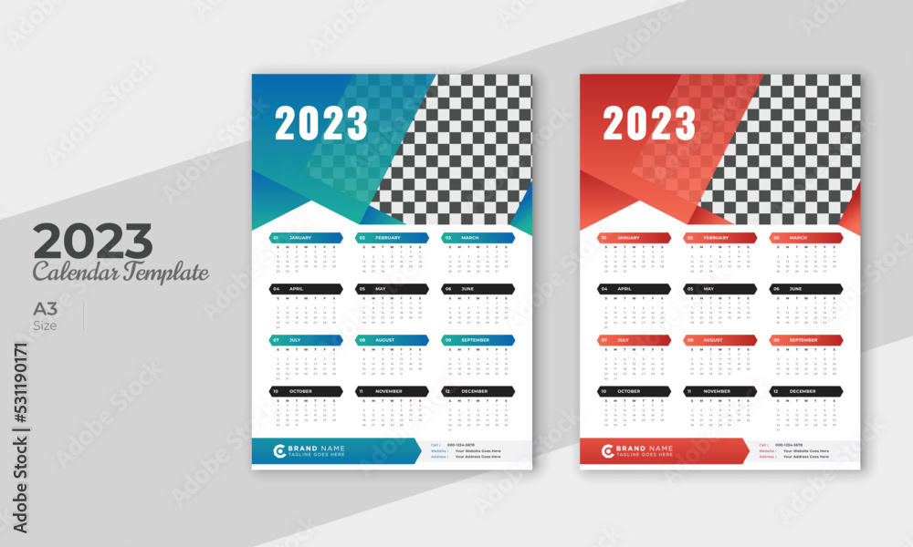 Colorful creative business 12 month 2023 wall calendar design template