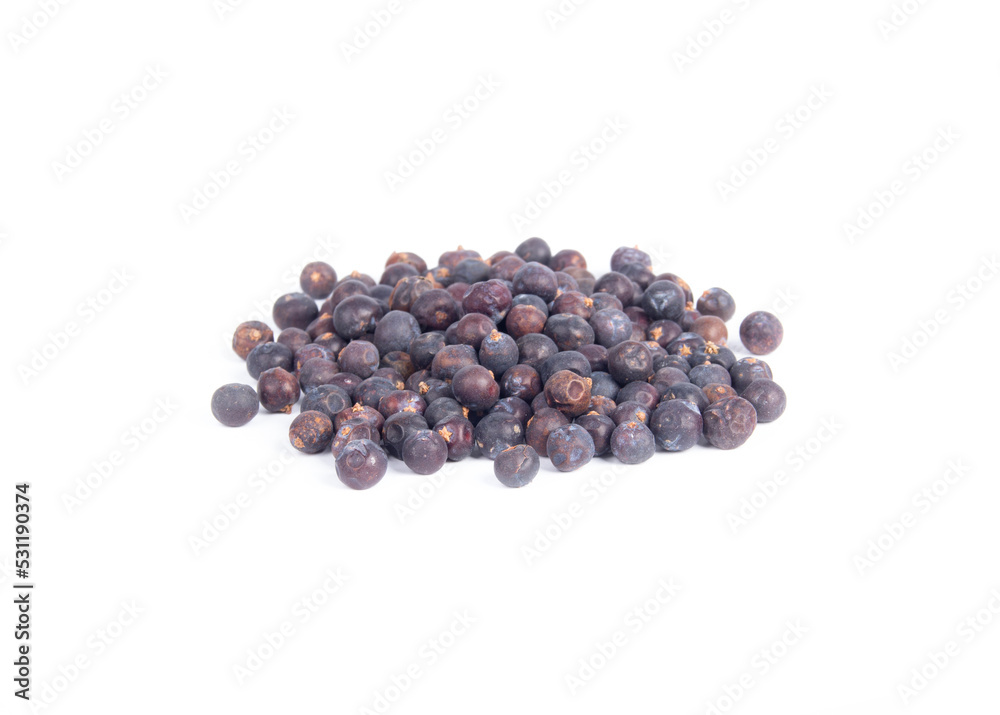 Whole Juniper Berries in Heap or Pile in Side or Three Quarter View Isolated on White Whole Juniper Berries in Heap or Pile in Side or Three Quarter View Isolated on White