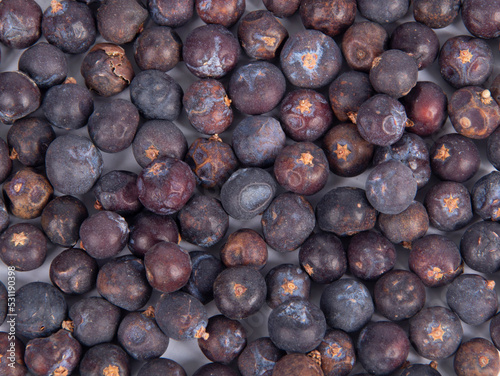 Juniper Berries, Whole, in Full Frame View Isolated on White
