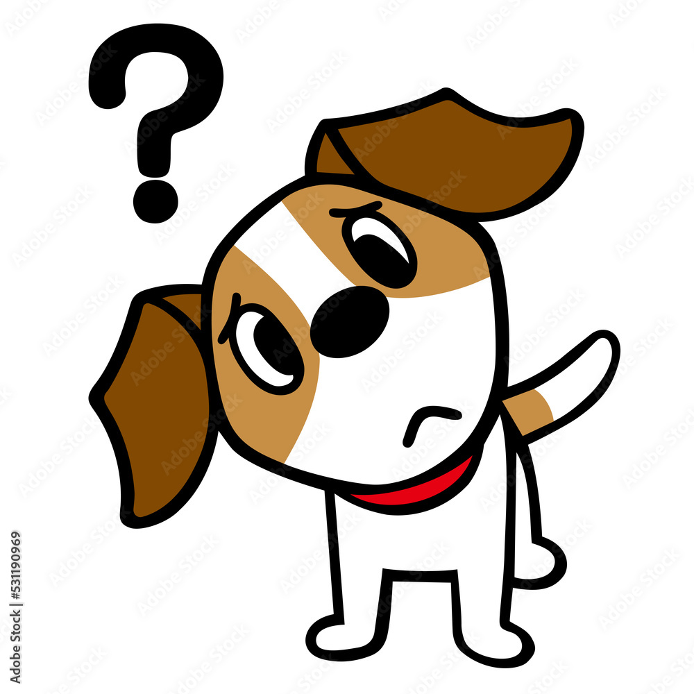 Naklejka premium ジャックラッセルテリア犬 首を傾げてはてなマーク