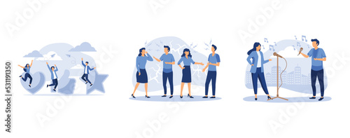 best performance, a set of a couple of people quarrel and swear, music, set flat vector modern illustration