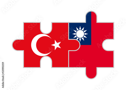 puzzle pieces of turkey and taiwan flags. vector illustration isolated on white background