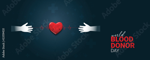 World Blood Donor Day, June 14th, vector design, with blood bag transferring blood concept