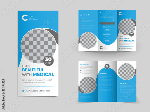 Coronavirus medical products trifold brochure design template for promotion.