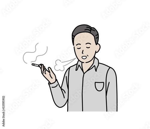 タバコを吸う中年の男性　喫煙　一服　休憩　イラスト photo