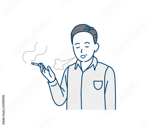 タバコを吸う中年の男性　喫煙　一服　休憩　イラスト