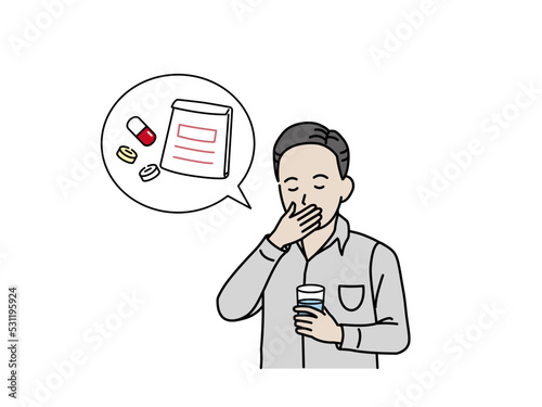 薬を飲む中年の男性　服薬　服用　処方箋　イラスト