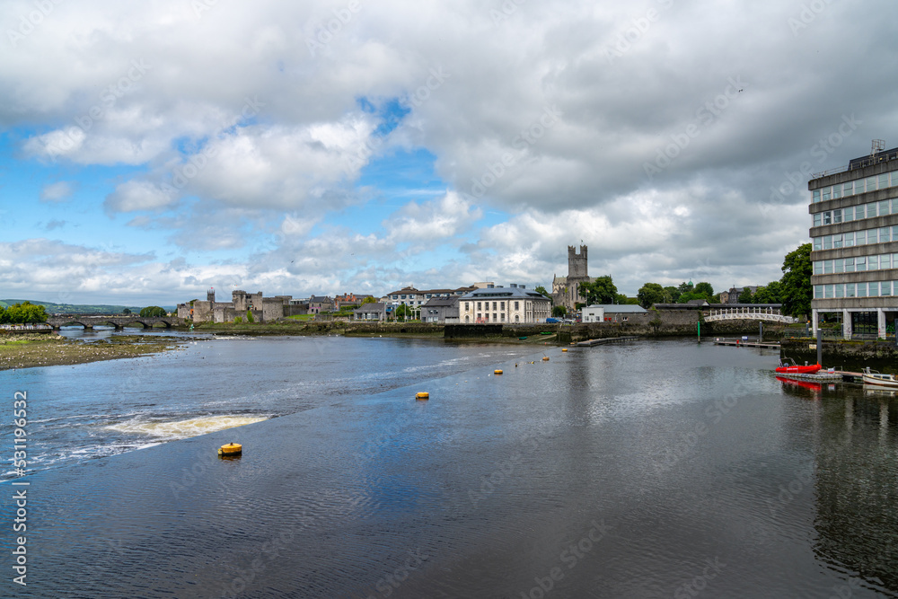 cityscape of Limerick with the Shannon River and the Thomond Bridge