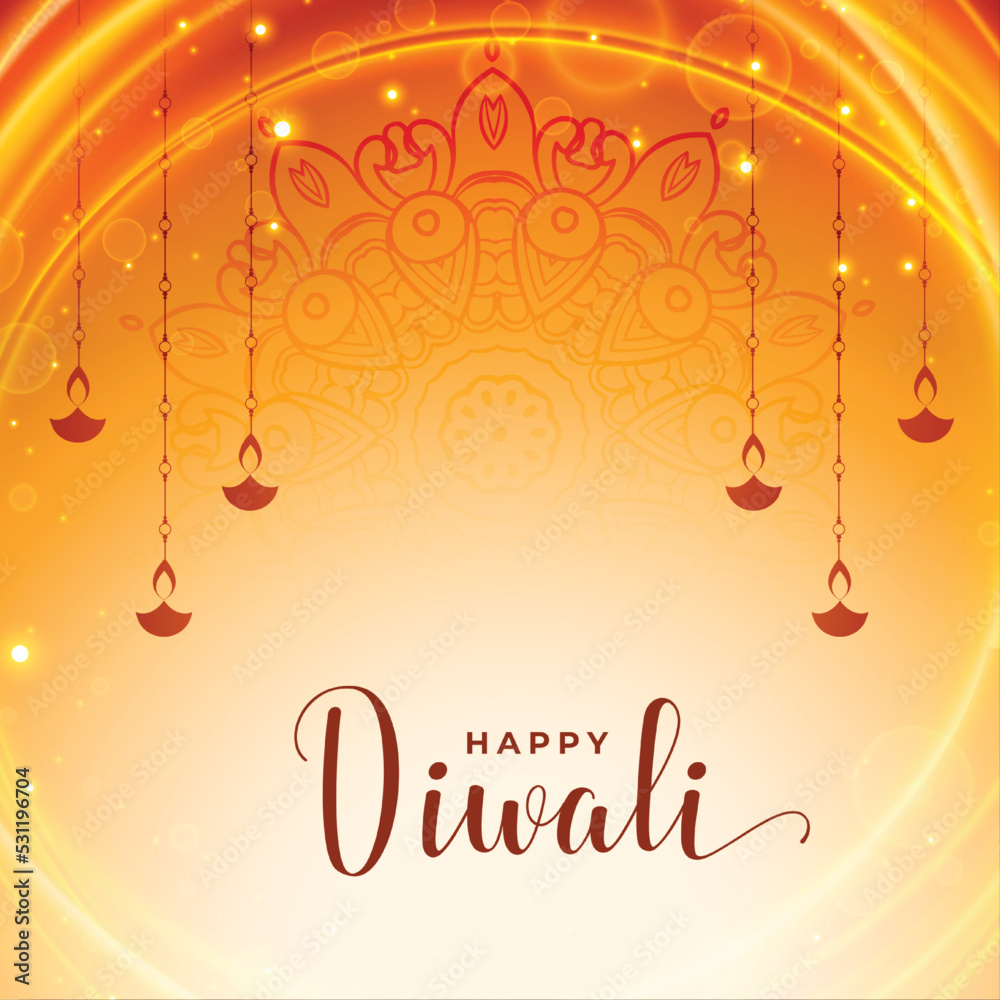 shinny shubh diwali banner with hanging lamps in indian style - obrazy, fototapety, plakaty 