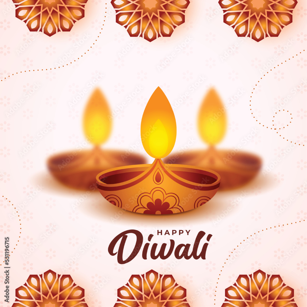 Naklejka premium shubh diwali poster background with isolated diya and floral decoration