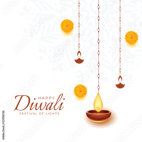 simple happy diwali decorative card with hanging diya design