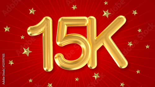 3d golden 15K with star and red background. 3d illustration. photo